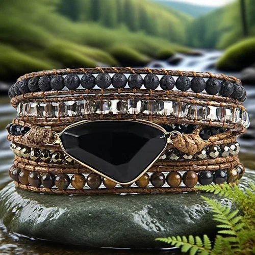 Vista 44 de ZOSOJONA - Pulseras bohemias hechas a mano de piedra natural, que dan vuelta, con cuentas de cristal de turquesa