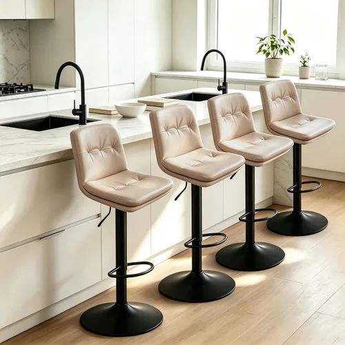 Vista 14 de Bar Stools Set of 2 Swivel Adjustable Bar Chairs Counter Height 360° Swivel Leather Bar Chairs with Padded Seat, Backrest & Footrest for Kitchen
