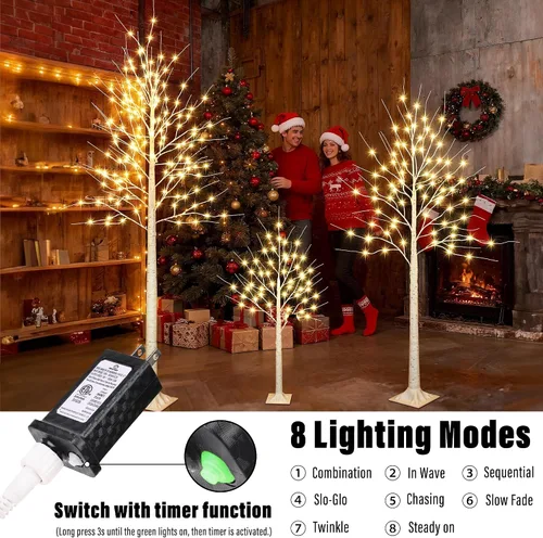 Vista 4 de iBaycon Árboles de abedul de 4 pies, 6 pies y 8 pies, juego de 3 árboles de abedul LED iluminados con temporizador de 8 modos, árboles preiluminados