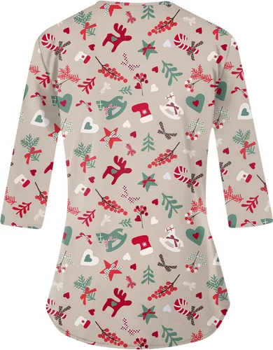 Vista 2 de Autumn Loungewear Plus Size Blouse Women's 34 Sleeve Y2k Patterned V Neck Soft Comfortable Smocked Blouses