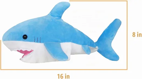 Vista 3 de ICE KING BEAR Lindo titere de mano de tiburón de peluche azul - Juguete de peluche - 14 pulgadas de largo