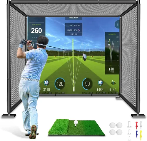 Vista 8 de YUNIC Jaula de práctica de golf con marco de metal - Elija objetivo de golpeo estándar o pantalla de impacto para simulador