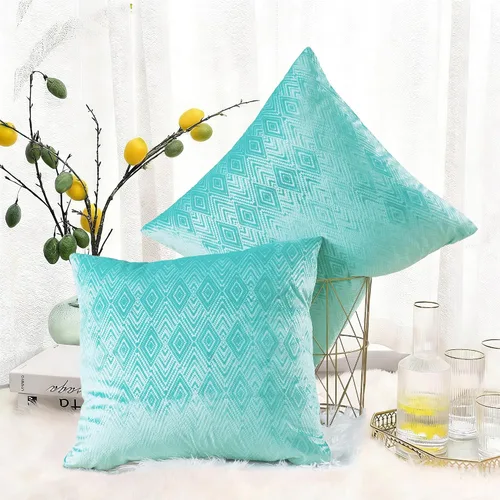 Vista 19 de Juego de 4 fundas de almohada cuadradas decorativas de terciopelo con diamantes de 20 x 20 pulgadas, fundas de almohada geométricas suaves para Aqua