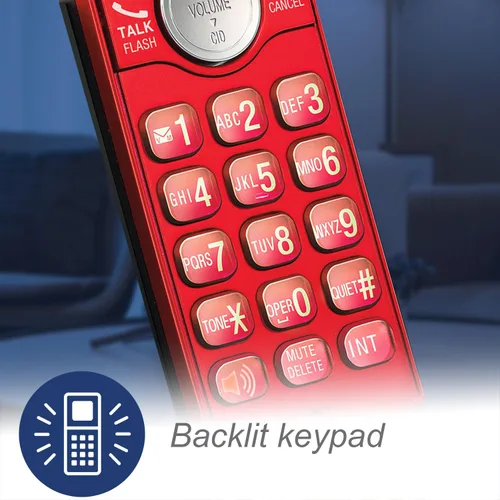 Vista 2 de VTech CS6919-16 DECT 6.0 - Teléfono inalámbrico, rojo, identificación de llamadas/llamada en espera (almacena 30 llamadas), teclado retroiluminado