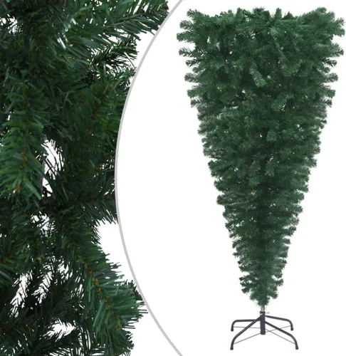 Vista 2 de Árbol de Navidad artificial verde al revés de 5 pies con 150 luces LED y bolas de Navidad doradas, árbol de Navidad artificial completo