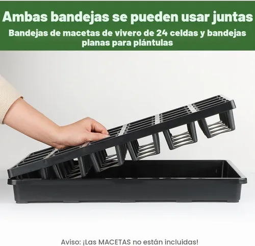 Vista 2 de RooTrimmer Bandejas para Macetas de Vivero de 24 Celdas (17"x11"x2") con Bandejas Planas de Plástico para Semillas, Bandeja Portátil Duradera