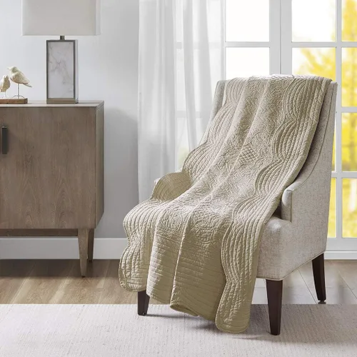 Vista 15 de Madison Park Manta Throw - Diseño de Acolchado Damasco Reversible, Microfibra Suave Prelavada, Colcha Rellena de Algodón, Manta de Verano Acogedora