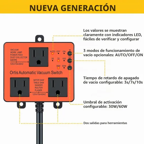 Vista 2 de Interruptor de vacío automático, interruptor automático Ortis con control de polvo para más herramientas eléctricas, retarda el encendido/apagado