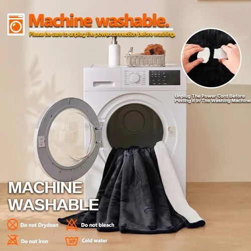 Vista 8 de Manta térmica portátil con mangas y bolsillo para el pie, manta térmica de calentamiento rápido con 10 ajustes de calor apagado automático