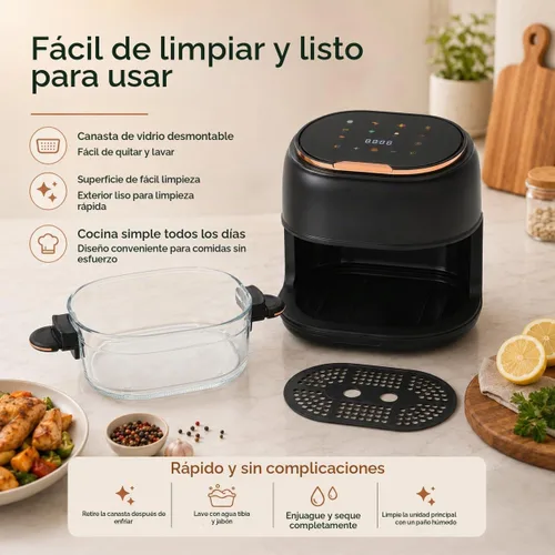 Vista 8 de Freidora de aire de 4.2 cuartos de galón con cesta de vidrio y pantalla táctil, cesta para hornear visible, freidora de aire pequeña, cocina sin