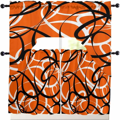 Vista 10 de Juego de 3 cortinas de cocina con festón de Navidad con cenefa, 3 piezas con bolsillo para barra, cortinas para dormitorio, sala de estar, baño
