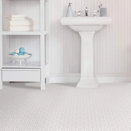 Vista 4 de FloorPops FP2946 Azulejos de Suelo Adhesivos con Diseño de Celosía, Blanco y Blanquecino