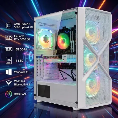 Vista 2 de Escritorio para PC para juegos STGAubron, R5 5500, RTX 3050 6G, 16G DDR4