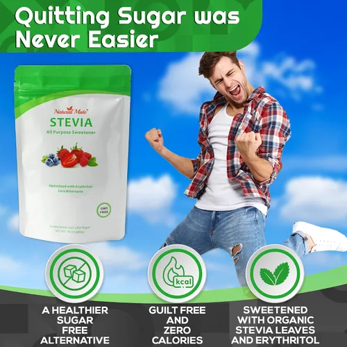 Vista 3 de Natural Mate Edulcorante sin calorías – Polvo granular orgánico de stevia mezclado con eritritol – Reemplazo de azúcar 2:1 para ceto, paleo, bajo IG
