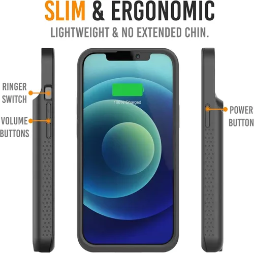 Vista 7 de Alpatronix Funda de batería para iPhone 13 Mini (5.4 pulgadas), funda protectora resistente y delgada portátil extendida con carga inalámbrica