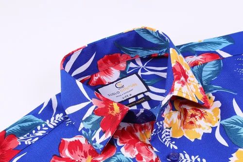 Vista 3 de Suslo Couture Botones hawaianos ajustados sin arrugas para hombre