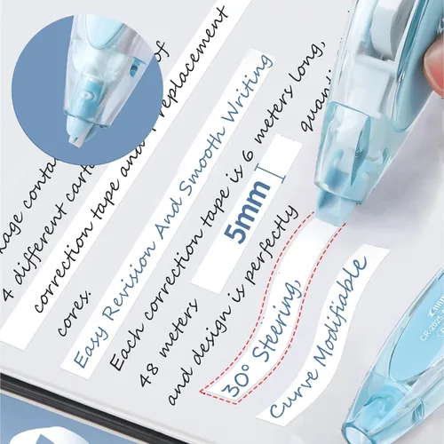 Vista 4 de 8 bolígrafos retráctiles de cinta blanca con 4 recambios para suministros