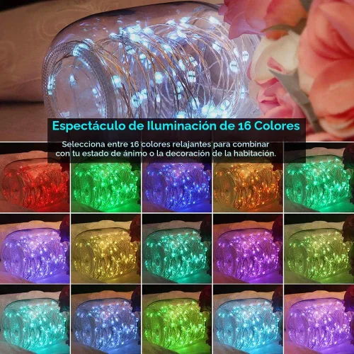 Vista 2 de OMIKA Guirnalda de luces LED para interiores, luces multicolor que cambian de color, luces de luciérnaga impermeables con control remoto para 16