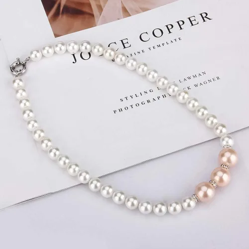 Vista 3 de Pink White Shell Pearl Handmade Earrings Necklace Bracelet Jewelry Set for Women