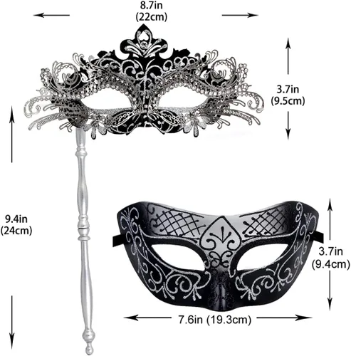 Vista 2 de IETANG Juego de máscaras venecianas de Mardi Gras para parejas con collar y pajarita