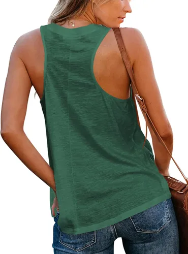 Vista 3 de Sunborui Camiseta sin mangas con cuello en V para mujer, estilo casual, básica, color liso
