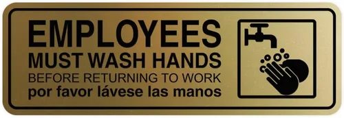 Vista 60 de Standard Employees Must Wash Hands - Letrero para puerta/pared, color negro, pequeño