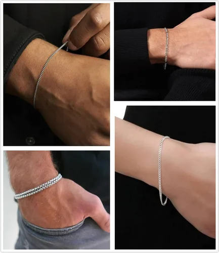 Vista 5 de Honsny 6PCS Stainless Steel Chain Bracelets Set for Women Men,14K Gold Plated Dainty Link Paperclip Curb Chain Bracelet,Gold Silver Layered Bracelet