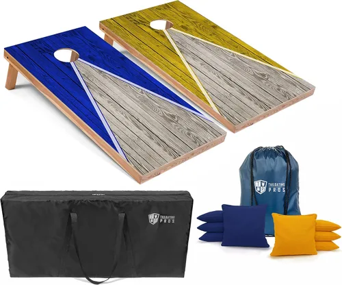 Vista 45 de Tailgating Pros Juego de tablero de Cornhole ligero con diseño piramidal con bolsas de frijoles y estuche de transporte, juego de cornhole