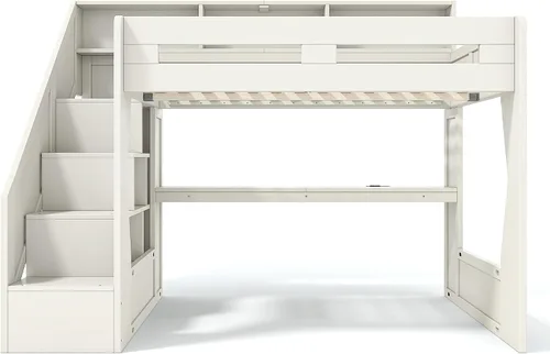 Vista 9 de Cama loft para juegos con escaleras de almacenamiento/estantes de cabecero Beige-e