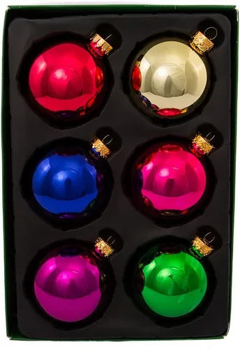 Vista 2 de Kurt Adler - Adornos de bolas de vidrio multicolor brillantes, 65 mm, juego de 6 unidades, GG0123