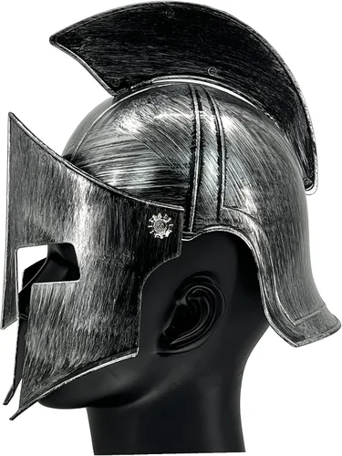 Vista 8 de Accesorio de disfraz de casco de gladiador espartano romano antiguo de plástico para juego de batalla Halloween Cosplay LARP plateado