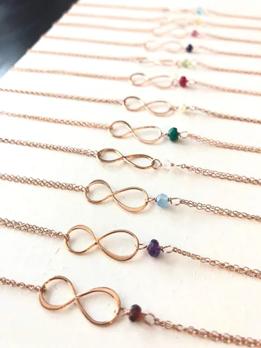 Vista 6 de Pulsera con dije de infinito con piedra natal, joyería hecha a mano, regalo para ella
