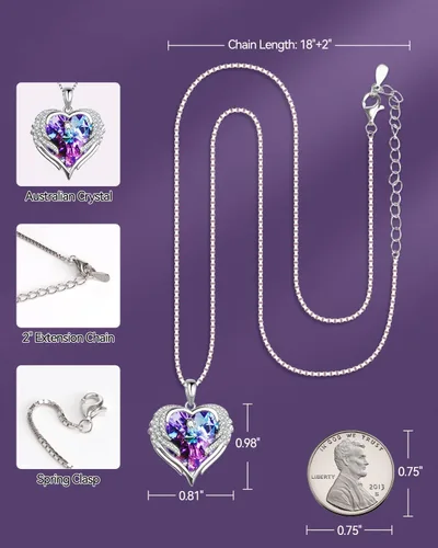 Vista 6 de KSang 925 Silver Heart Necklace for Women, Dainty Heart Crystal Pendant Necklace with Box Packaging as Birthday Christmas Gift for Wife, Daughter