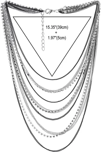 Vista 4 de COOLSTEELANDBEYOND Collar con cadena de múltiples hebras en cascada con cadenas de diamantes de imitación, vestido