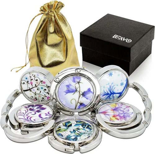 Vista 8 de Juego de 6 ganchos plegables para mujer, con patrón mixto, gancho para colgar en el bolso