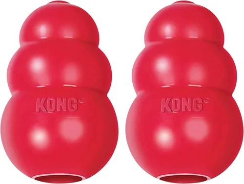 Vista 12 de Juguete masticable clásico Kong para perros - Juguete de buscar y masticar para perros - Capacidad para rellenar con premios y rebote errático