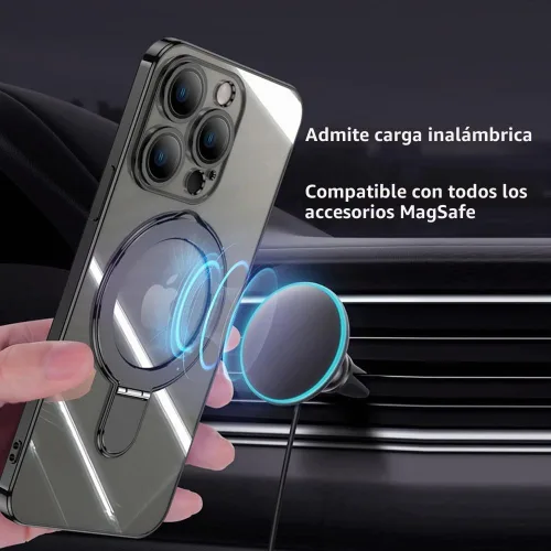 Vista 4 de Funda transparente con soporte magnético invisible para iPhone 14 Pro con protector de lente de cámara incorporado Compatible con MagSafe, cubierta