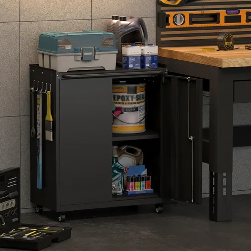 Vista 2 de GREATMEET Garage Storage Cabinet with Wheels, Mobile Rolling Tool Cabinet