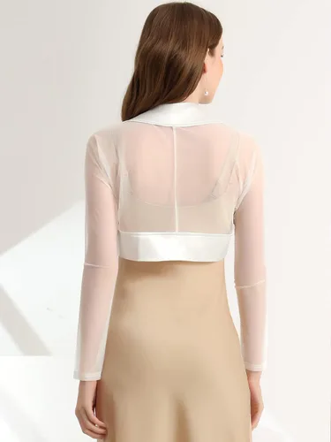 Vista 5 de Allegra K Bolero de satén para mujer para vestido de noche, cárdigan de malla frontal abierto, elegante bolero de boda