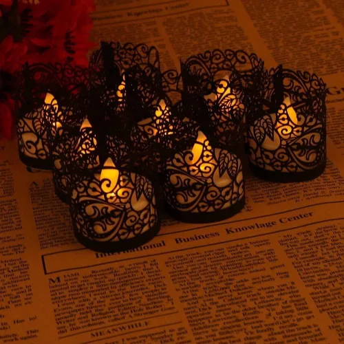 Vista 2 de Juego de 50 portavelas sin llama para velas LED (no incluidas) (Negro)