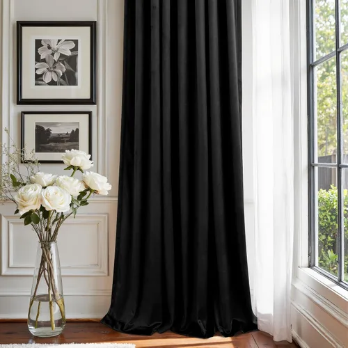 Vista 5 de Cortinas de terciopelo opacas para oscurecer la habitación de 63 pulgadas de largo para sala de estar, comedor, 2 paneles, privacidad pesada