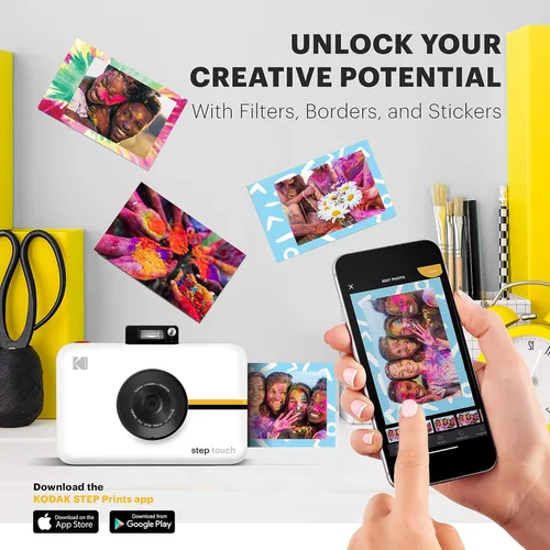 Vista 5 de Zink Kodak Step Touch Cámara digital de 13 MP e impresora instantánea con pantalla táctil LCD de 3.5 pulgadas, video HD de 1080p (blanco) paquete