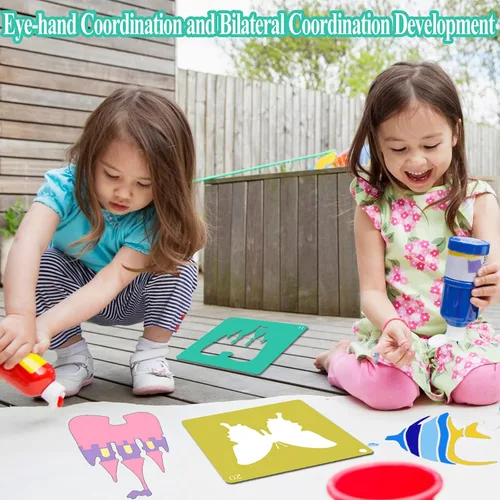 Vista 7 de LanMa 30 plantillas de dibujo para niños y niñas, plantillas coloridas de pintura de plástico de 8 x 8 pulgadas, tiza para acera
