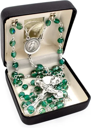 Vista 5 de Elysian Gift Shop Rosario religioso de plata italiana con cuentas de cristal pulido de fuego de Praga de 0.236in y colgante de medalla milagrosa