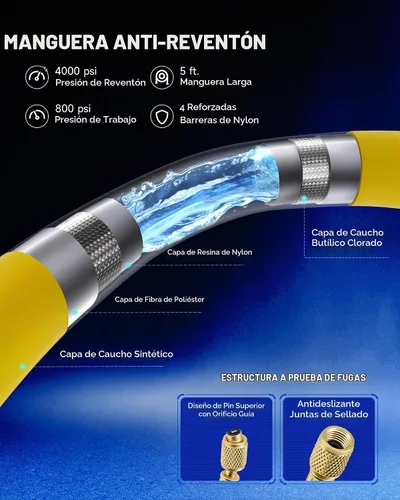 Vista 6 de Orion Motor Tech - Bomba de vacío y juego de medidores de AC, bomba de vacío de 1/3 hp, kit de manómetro de 4 cfm con detector de fugas, 4 mangueras