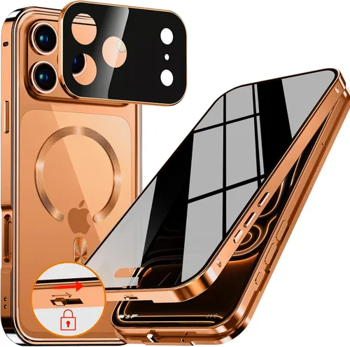 Vista 9 de Funda magnética de privacidad para iPhone 12 Pro Max con anillo de metal CD y cierre desplegable automático [compatible con MagSafe]