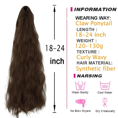 Vista 5 de OMGREAT Extensión de cola de caballo con clip de garra de 18 pulgadas, extensiones de cabello rizado ondulado largo para mujer, clip de mandíbula