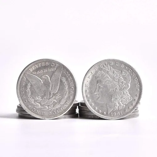 Vista 4 de SUMAG Monedas mágicas de metal, moneda de dólar de Morgan de acero, truco de magia (1.5 in de diámetro), accesorios mágicos, accesorios mágicos