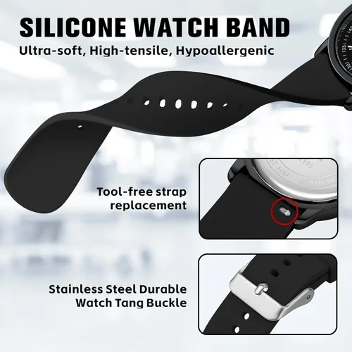 Vista 6 de PINDOWS Watches for Women, Easy Read Analog, Casual & Nurse Silicone Band
