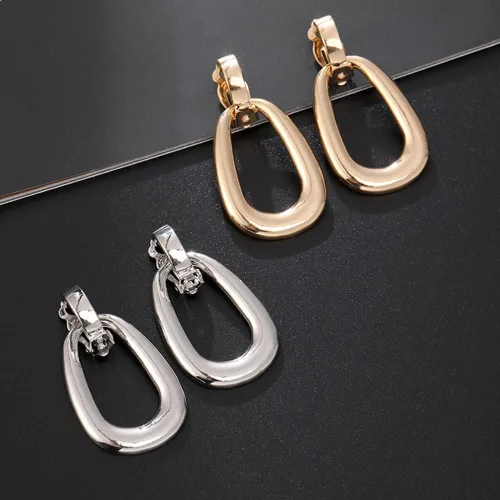 Vista 6 de Matte Gold Silver Large Clip On Earrings for Women Statement Earrings
